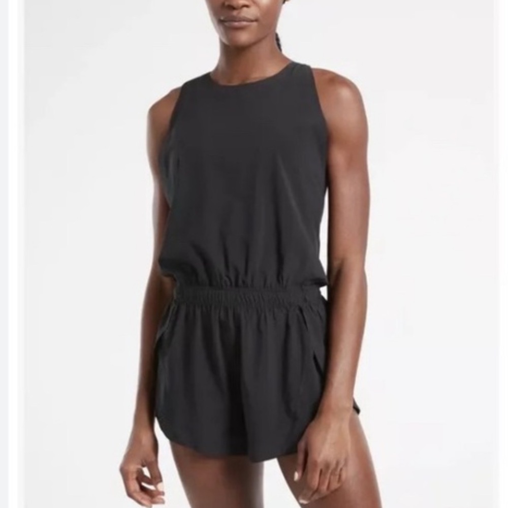 Athleta Black Sleeveless Jumpsuit with Elastic Waist